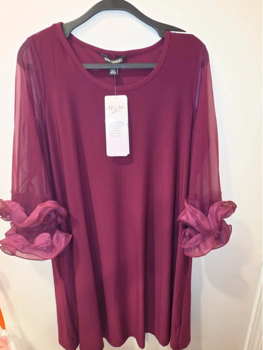 Nina leonard Trapeze dress with ruffle sleeve